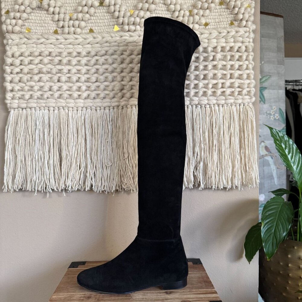 jimmy Choo Myren Black Stretch Suede Flat Over the Knee Boots Size 42/US Size 12 - Picture 6 of 16